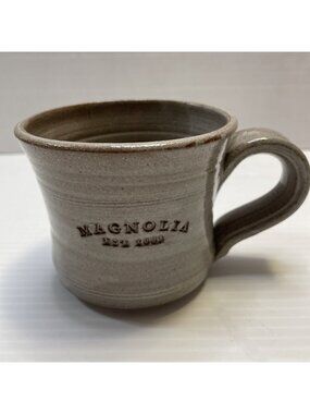 Magnolia Established Gray 10oz Coffee Mug Tea Black Oak Art Waco TX Pottery -NEW